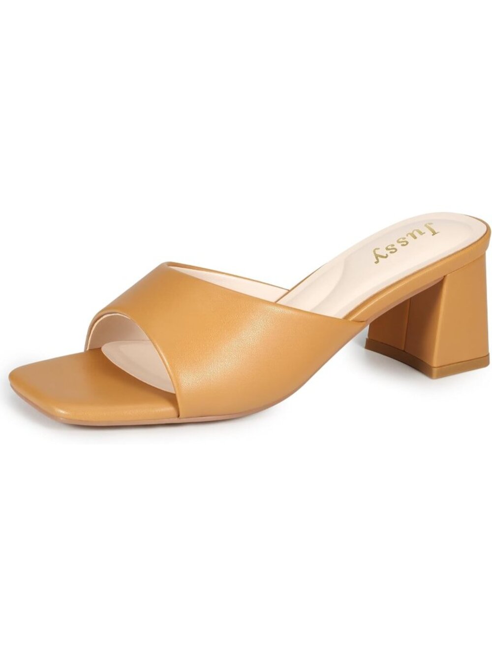 Women's Tan Square Open Toe Heels Sandals 2.5 Inch Low Chunky Block Heeled